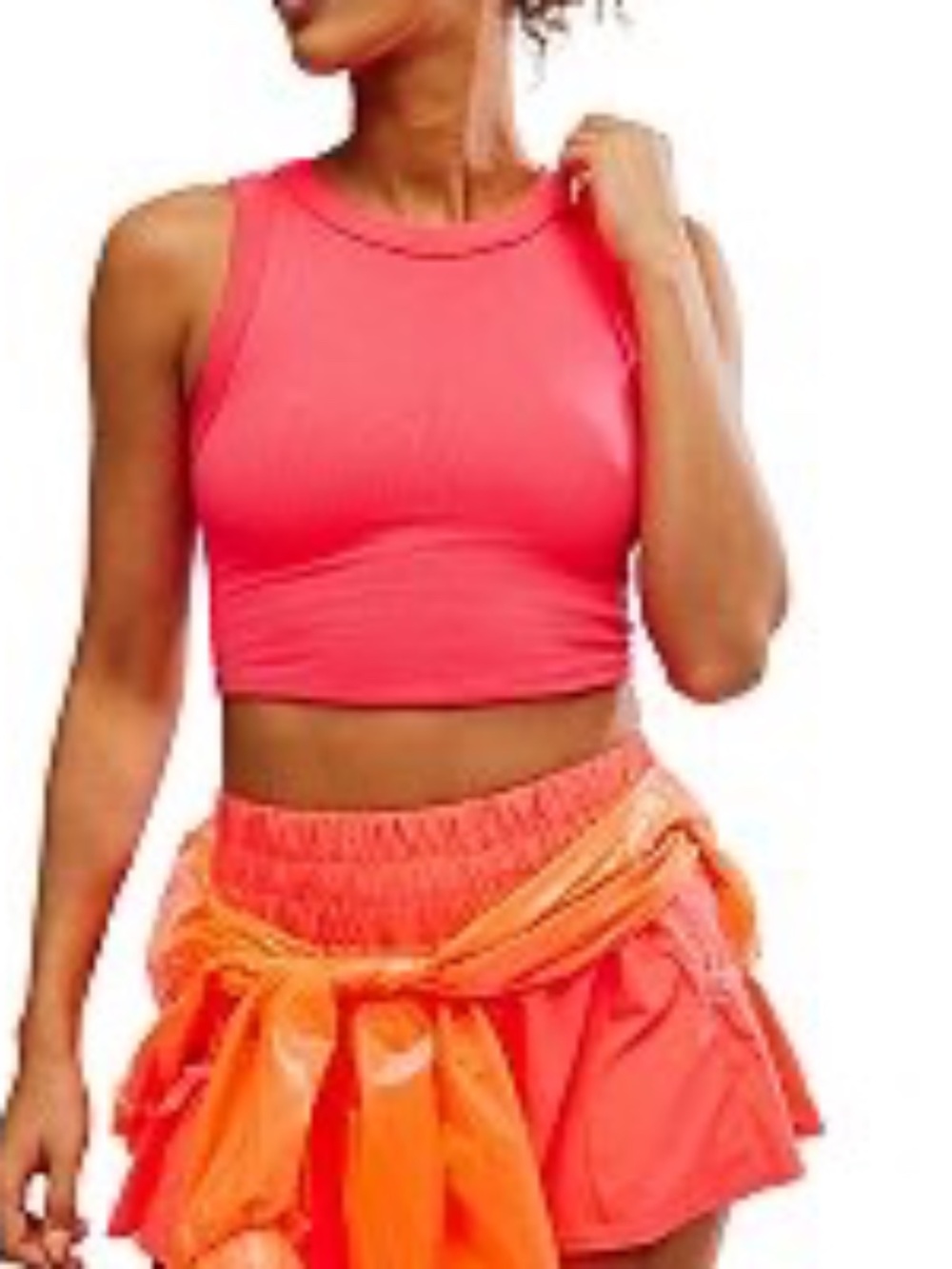 FP Movement Free Throw Muscle Tank Electric Sunset Coral M/L Ribbed Crop Top